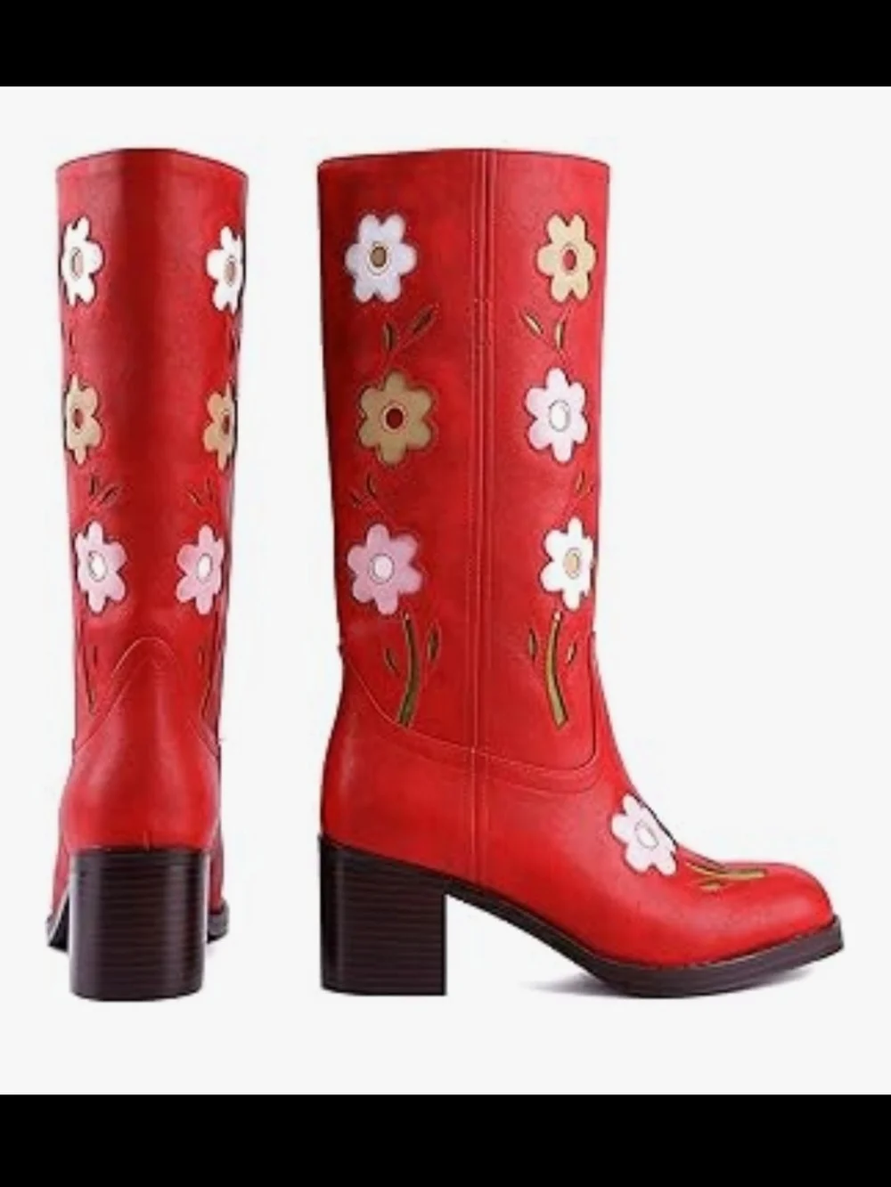 NEW in box, Ladies size 10 red knee high boots with floral pattern